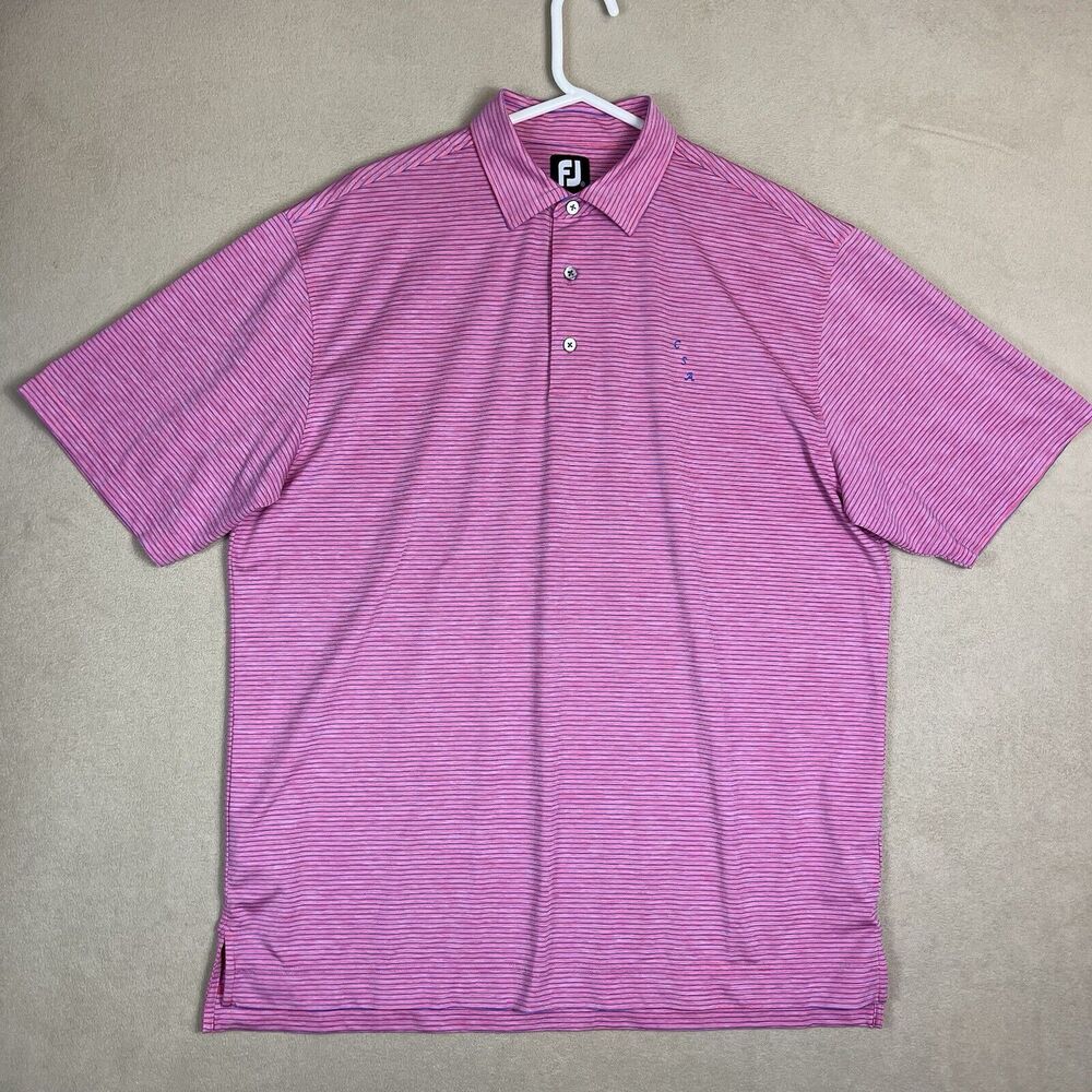 Footjoy Polo Shirt Mens Extra Large Pink Striped Golfing Rugby Logo Preppy Adult